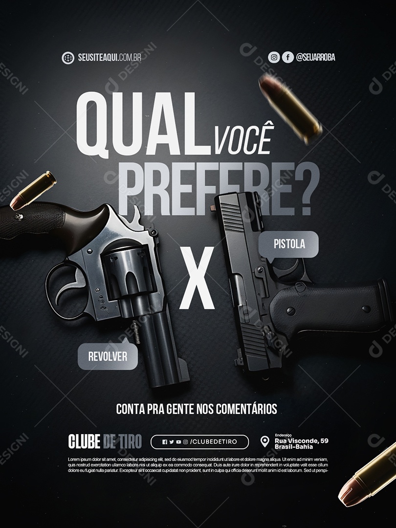 Clube de Tiro Qual Você Prefere Revolver ou Pistola Social Media PSD Editável