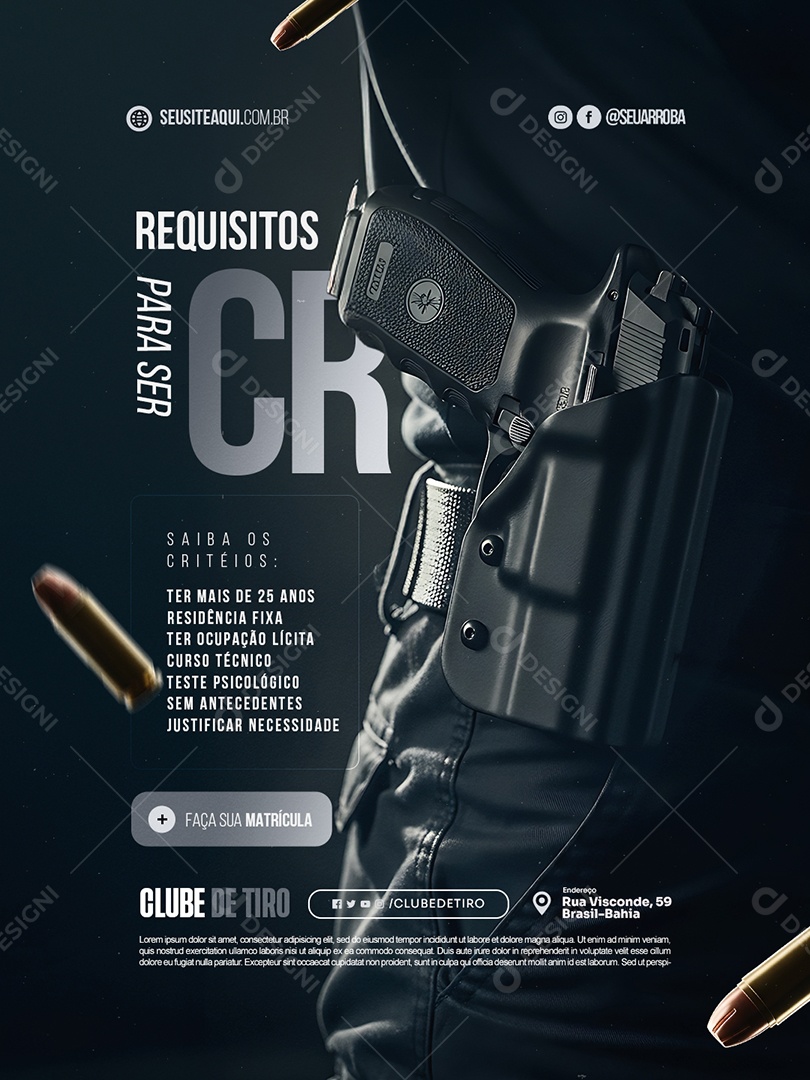 Clube de Tiro Requisitos para Ser CR Social Media PSD Editável