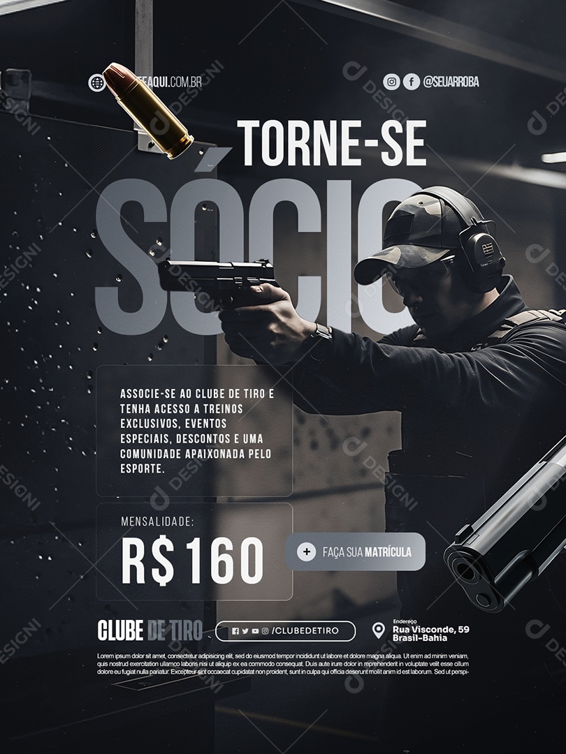 Clube de Tiro Torne-se Sócio Social Media PSD Editável