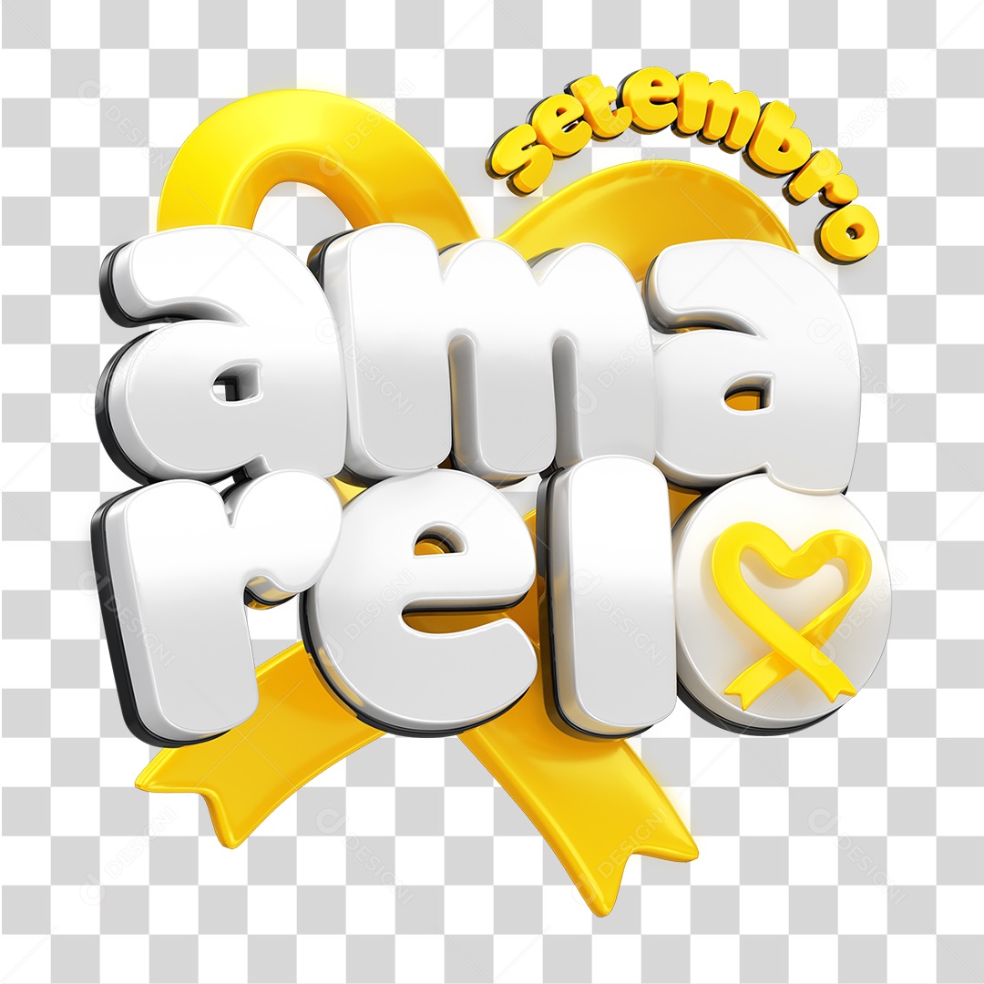 Selo 3D Setembro Amarelo Campanha de Prevenção PNG Transparente