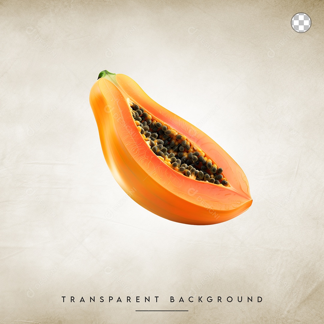 Elemento 3D Mamão Cortado Ao Meio Para Composição PSD