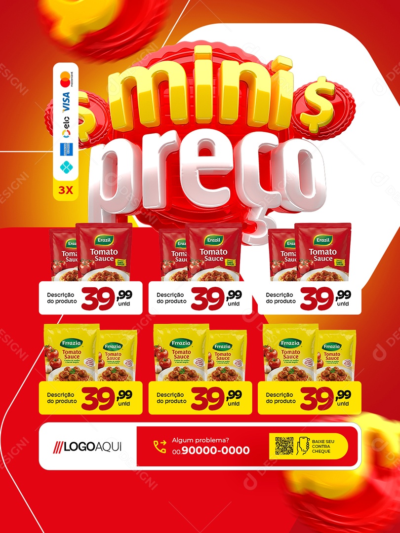 Encarte Mini Preço Supermercado Social Media PSD Editável