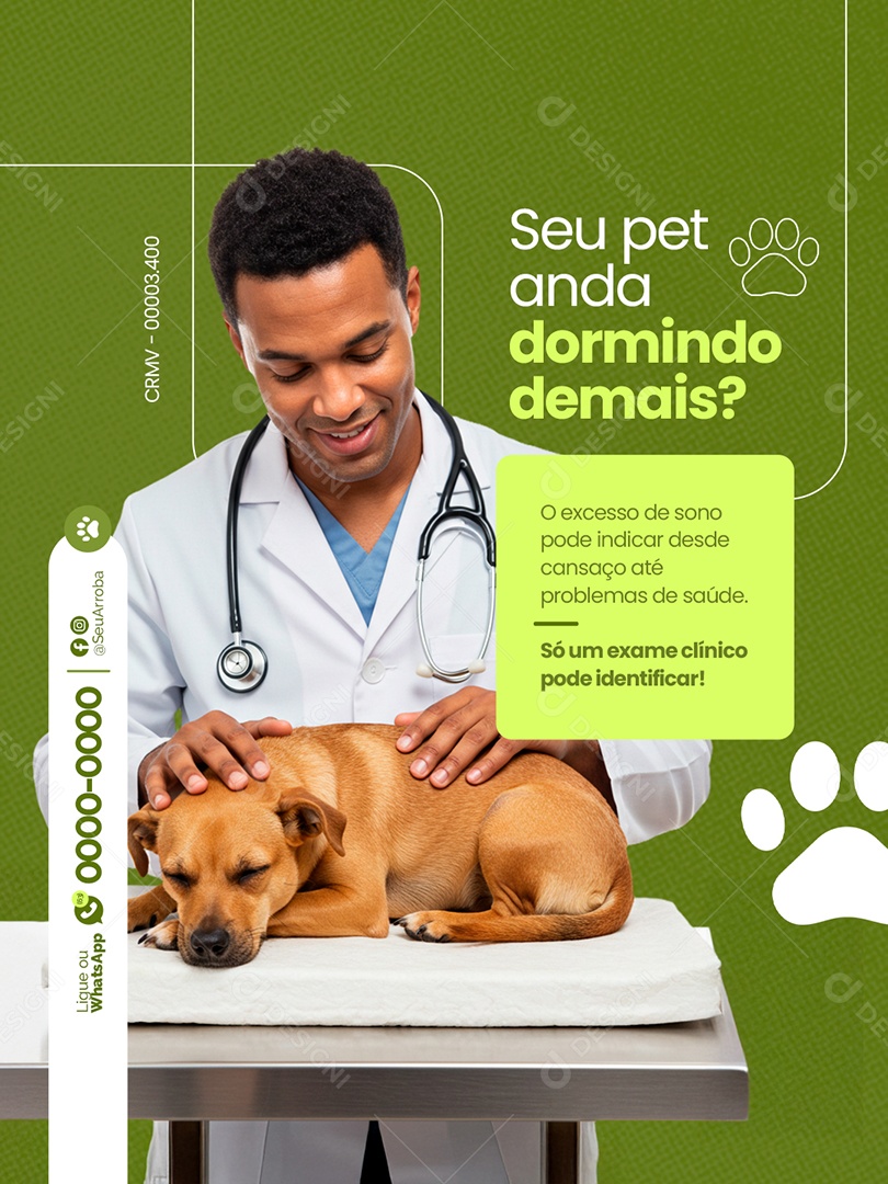 Veterinário Seu Pet Anda Dormindo Demais Social Media PSD Editável