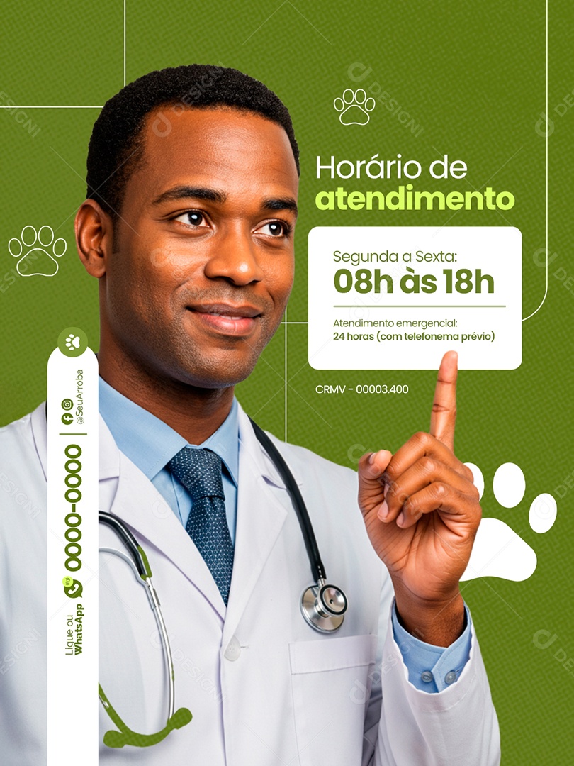 Veterinário Horário de Atendimento Social Media PSD Editável