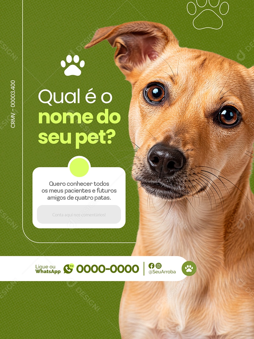Veterinário Qual é o Nome do Seu Pet Social Media PSD Editável