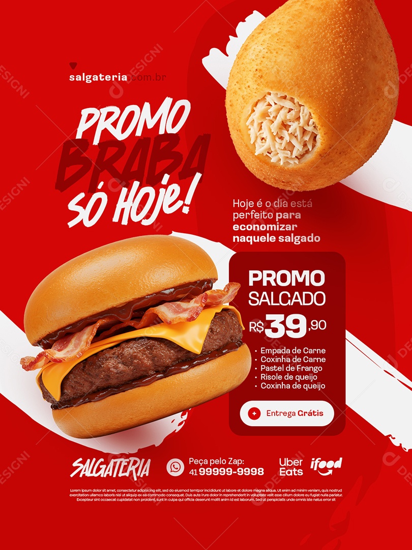 Salgados Promo Braba só Hoje Social Media PSD Editável