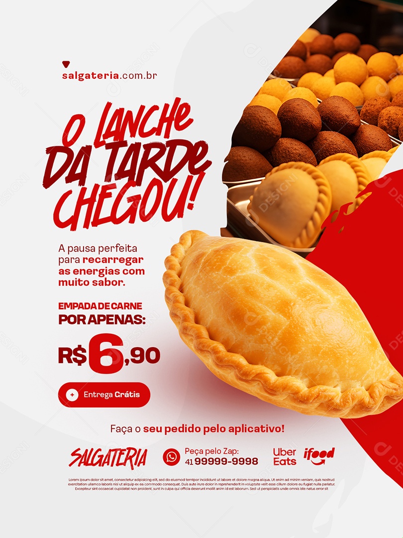 Salgados o Lanche da Tarde Chegou Social Media PSD Editável