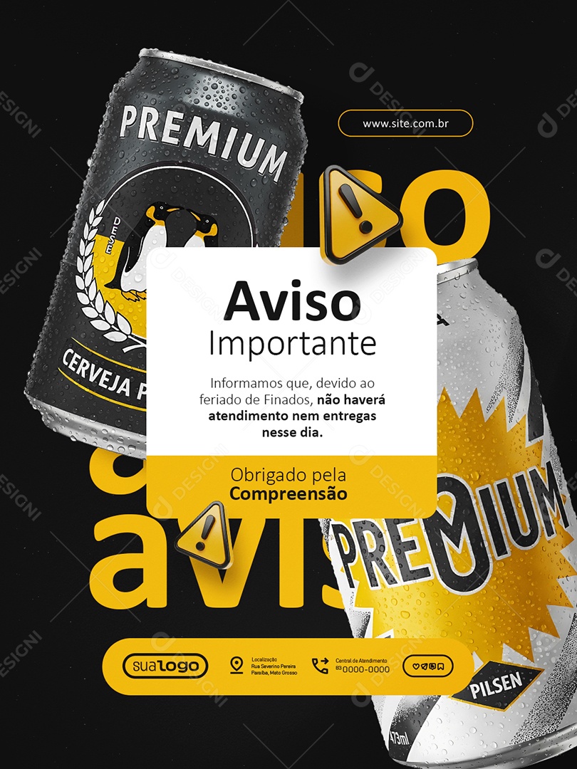 Distribuidora de Bebidas Aviso Importante Social Media PSD Editável