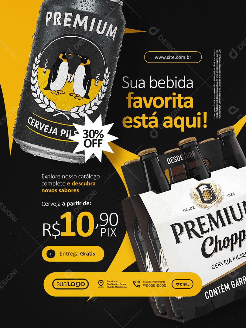 Distribuidora de Bebidas Sua Bebida Favorita Esta Aqui Social Media PSD Editável