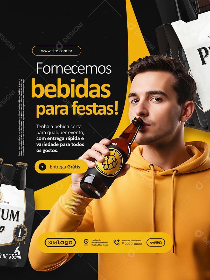 Distribuidora de Bebidas Fornecemos bebidas Para Festa Social Media PSD Editável