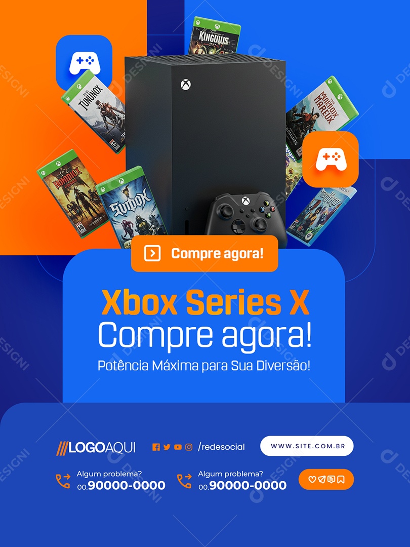 Loja de Games Xbox Series x Compre Agora Social Media PSD Editável