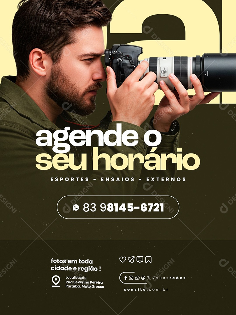 Fotografo Agende Seu horário Social Media PSD Editável