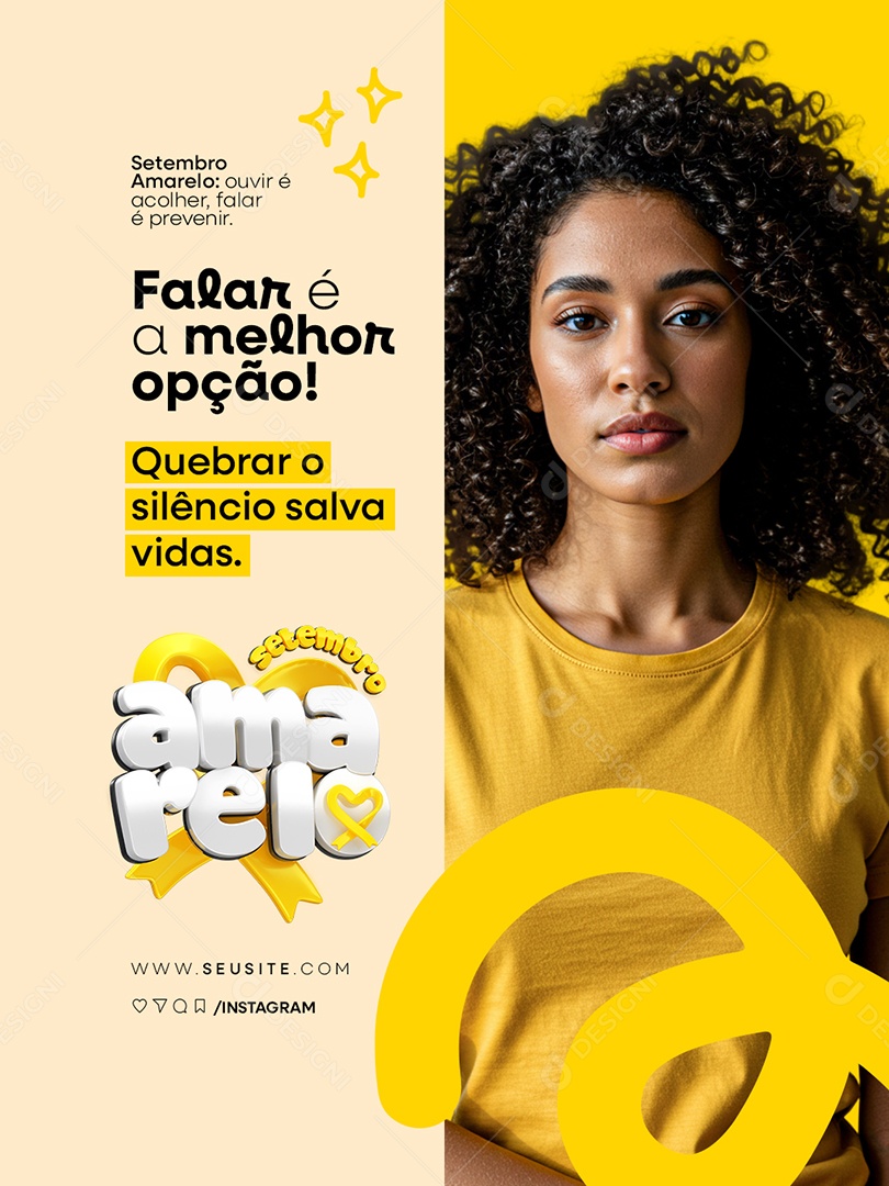 Setembro Amarelo Falar é a Melhor Opção Social Media PSD Editável