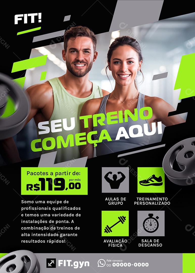 Flyer Academia Bora Treinar Social Media PSD Editável