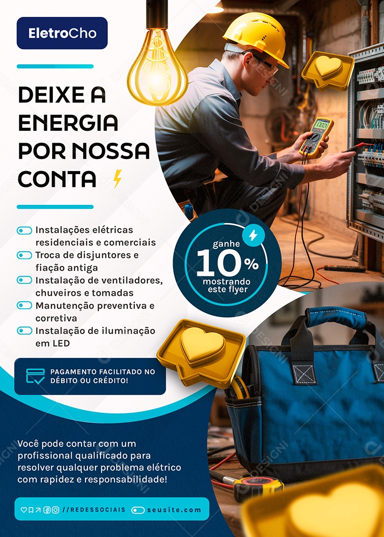 Flyer Eletricista Dicas Importantes Social Media PSD Editável