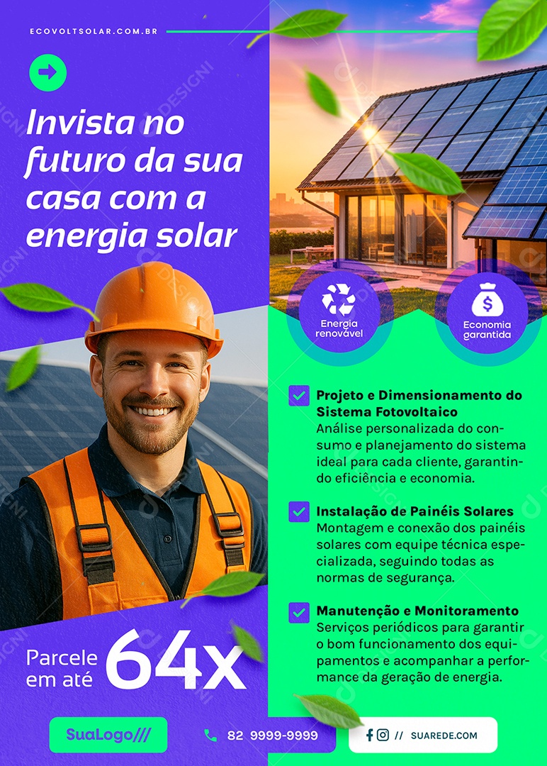 Flyer Energia Solar Invista no Futuro Social Media PSD Editável