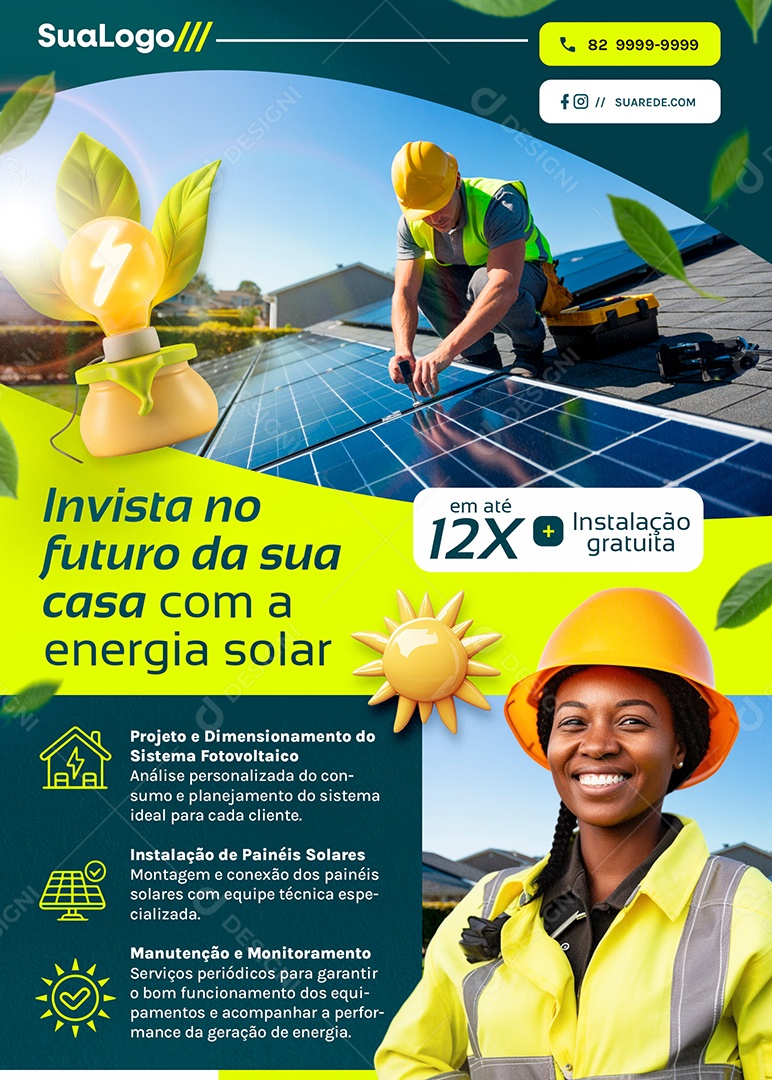 Flyer Energia Solar Invista no Futuro Social Media PSD Editável