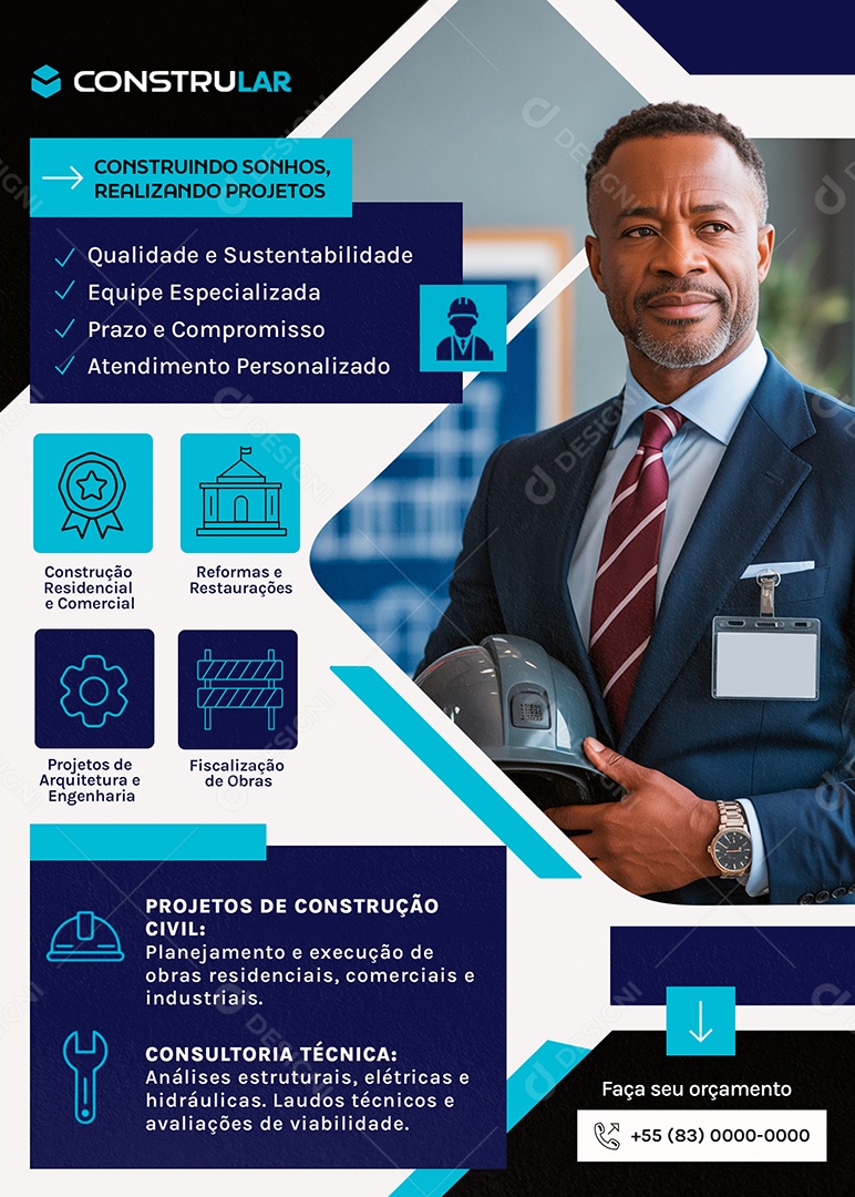 Flyer Engenheiro Construindo Sonhos Social Media PSD Editável