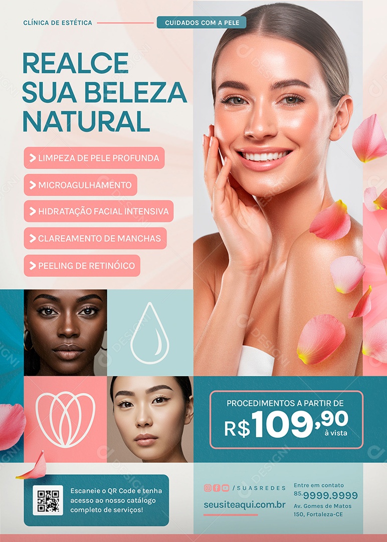 Flyer Estética e Pele Realce sua Beleza Social Media PSD Editável
