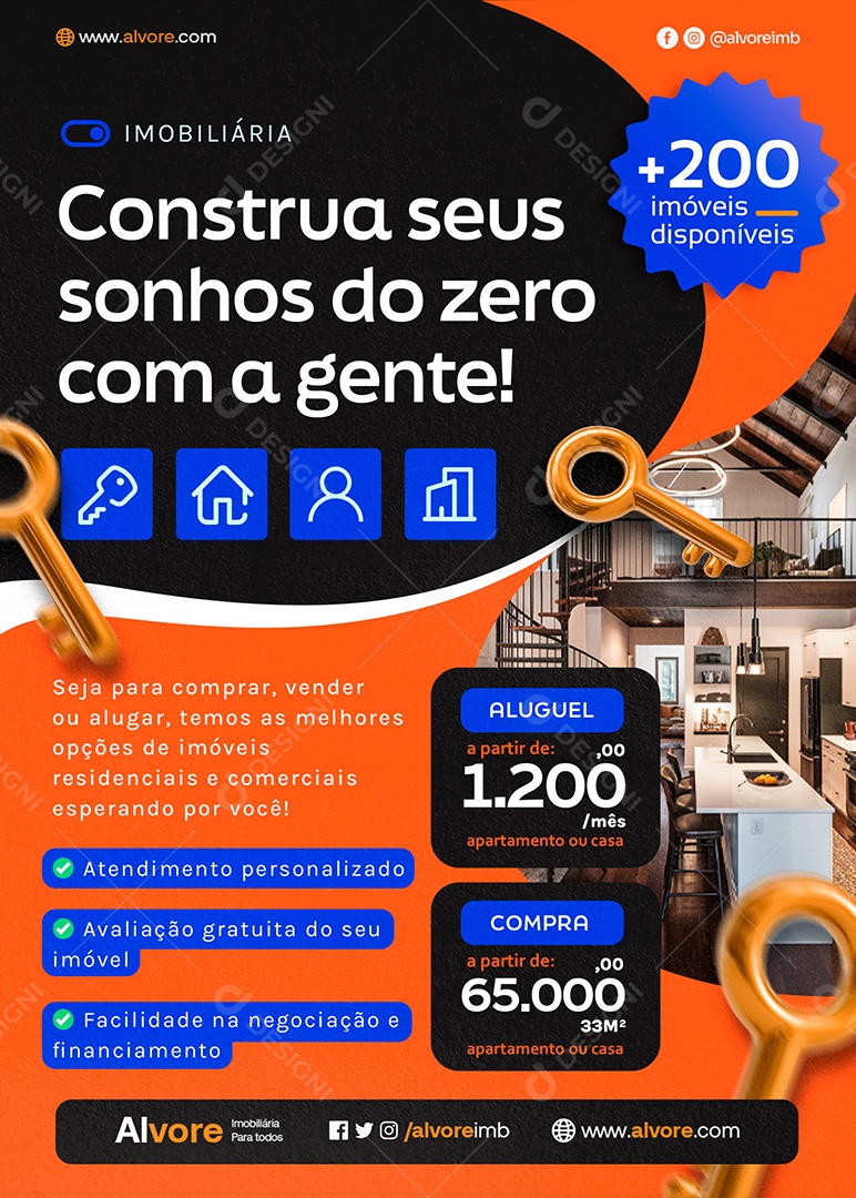 Flyer Imobiliária Construa seus Sonhos Social Media PSD Editável