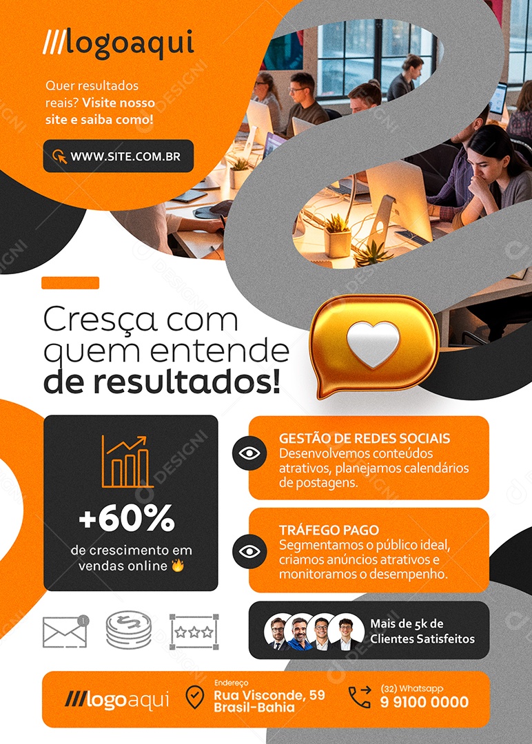 Flyer Marketing Cresça com quem Entende Social Media PSD Editável