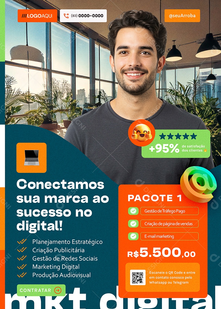 Flyer Marketing Conectamos sua Marca Social Media PSD Editável