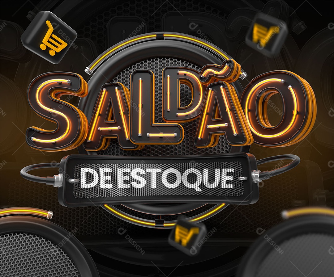 Selo 3D Saldão de Estoque Preto para Composição PSD