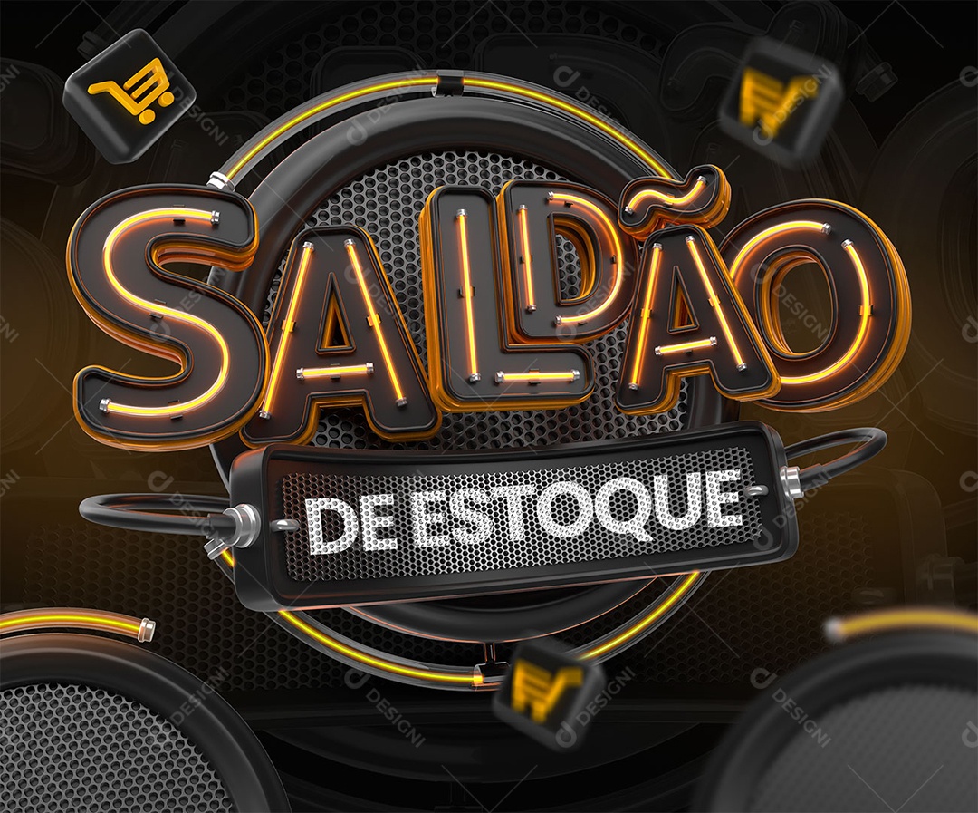 Selo 3D Saldão de Estoque Preto para Composição PSD