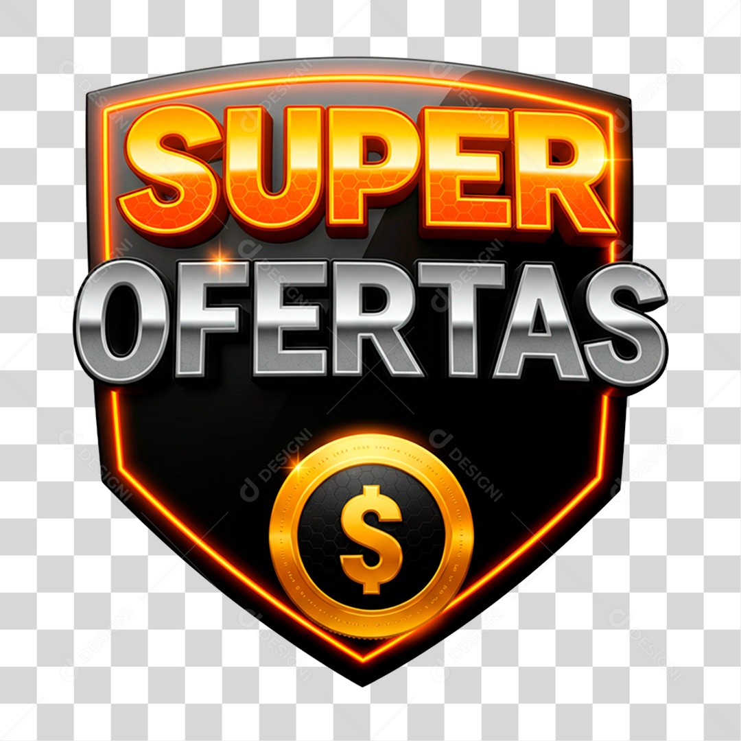 Selo 3D Super Ofertas para Composição PNG Transparente