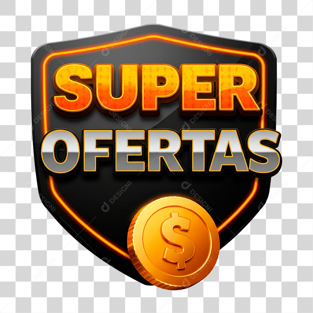 Selo 3D Super Ofertas para Composição PNG Transparente