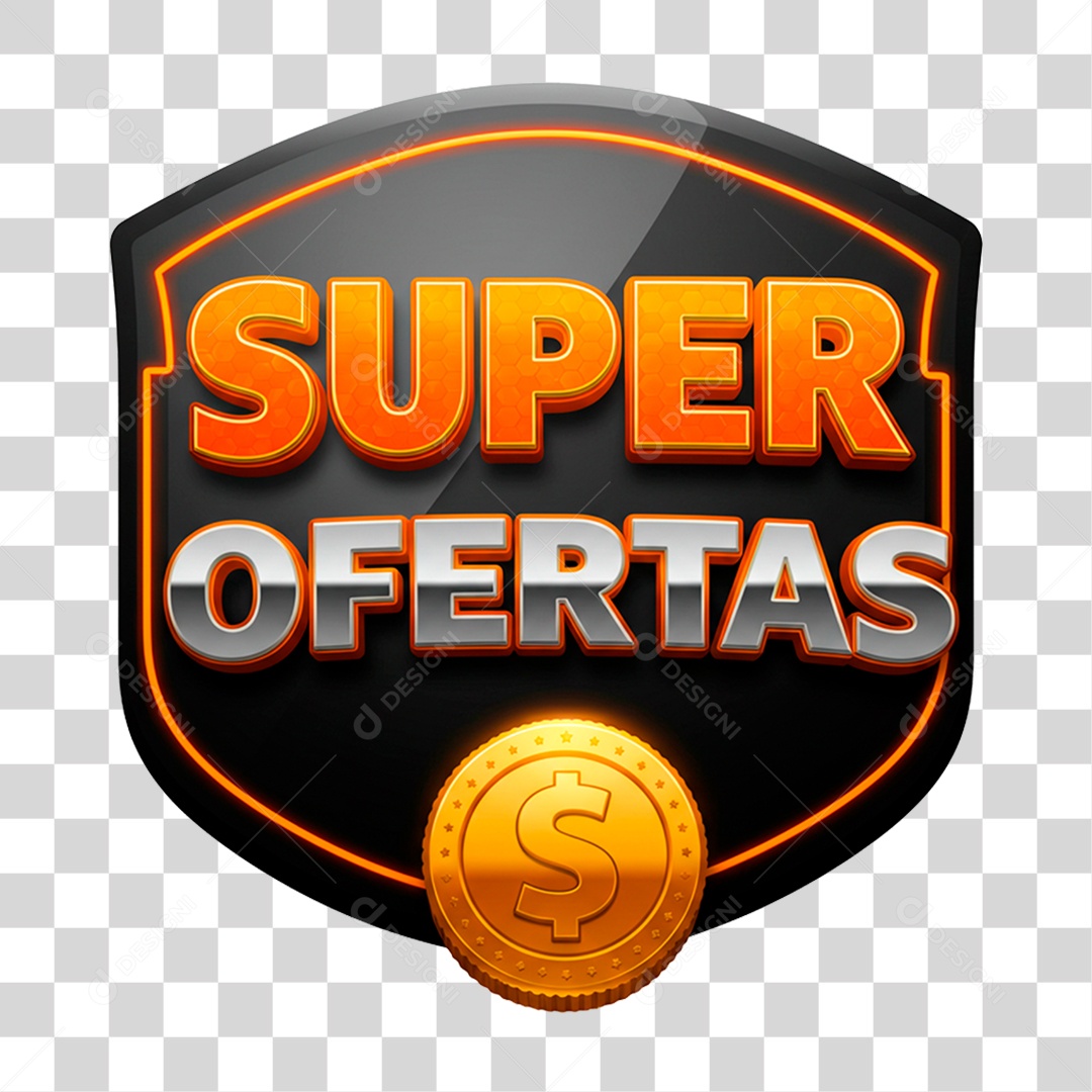 Selo 3D Super Ofertas para Composição PNG Transparente