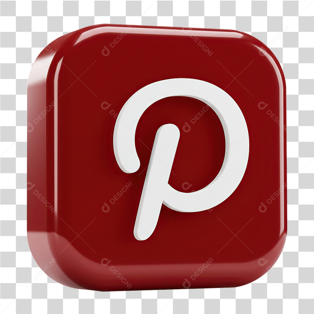 Ícone 3D Símbolo Pinterest Rede Social PNG Transparente