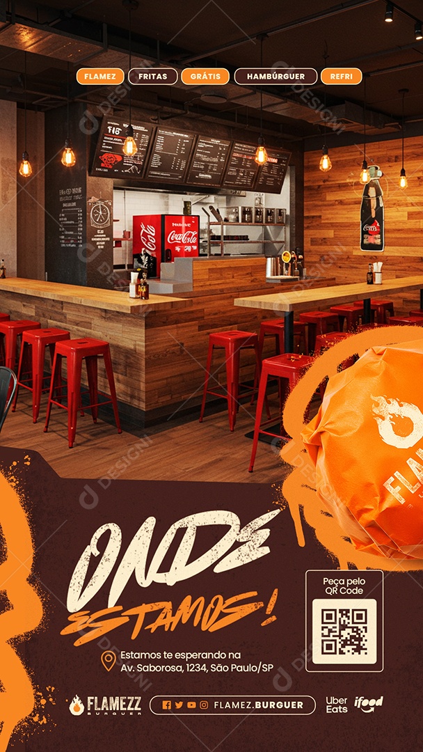 Story Hamburgueria Onde Estamos Social Media PSD Editável