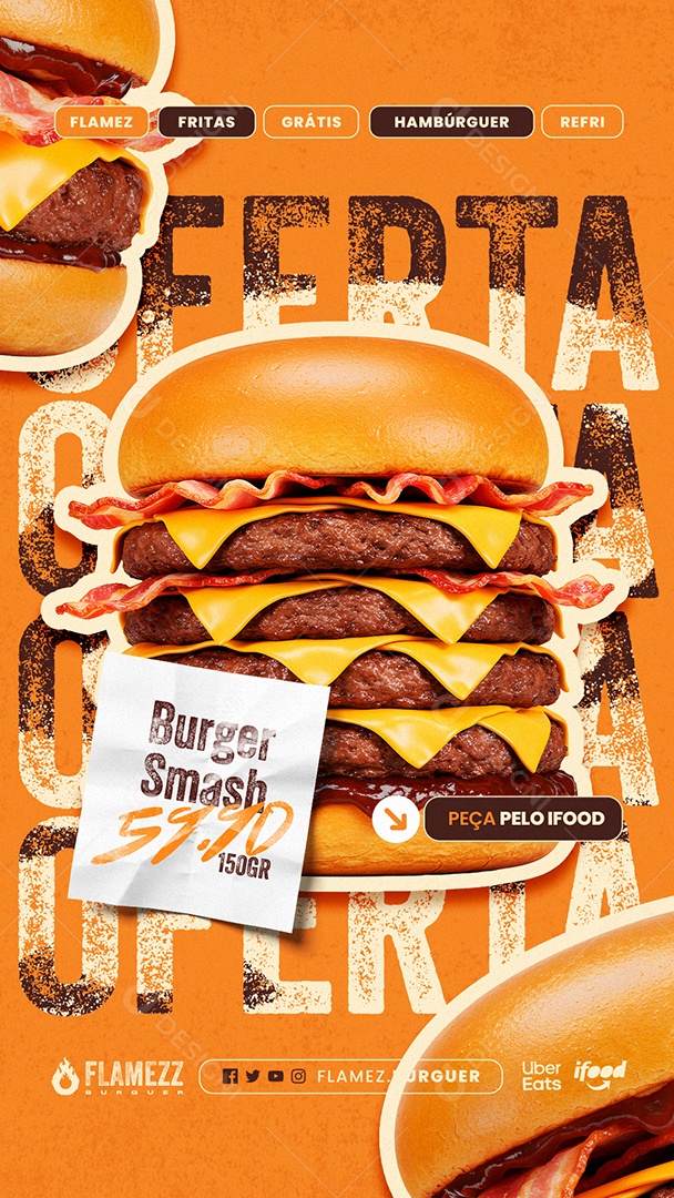 Story Hamburgueria Oferta Burguer Smash Social Media PSD Editável