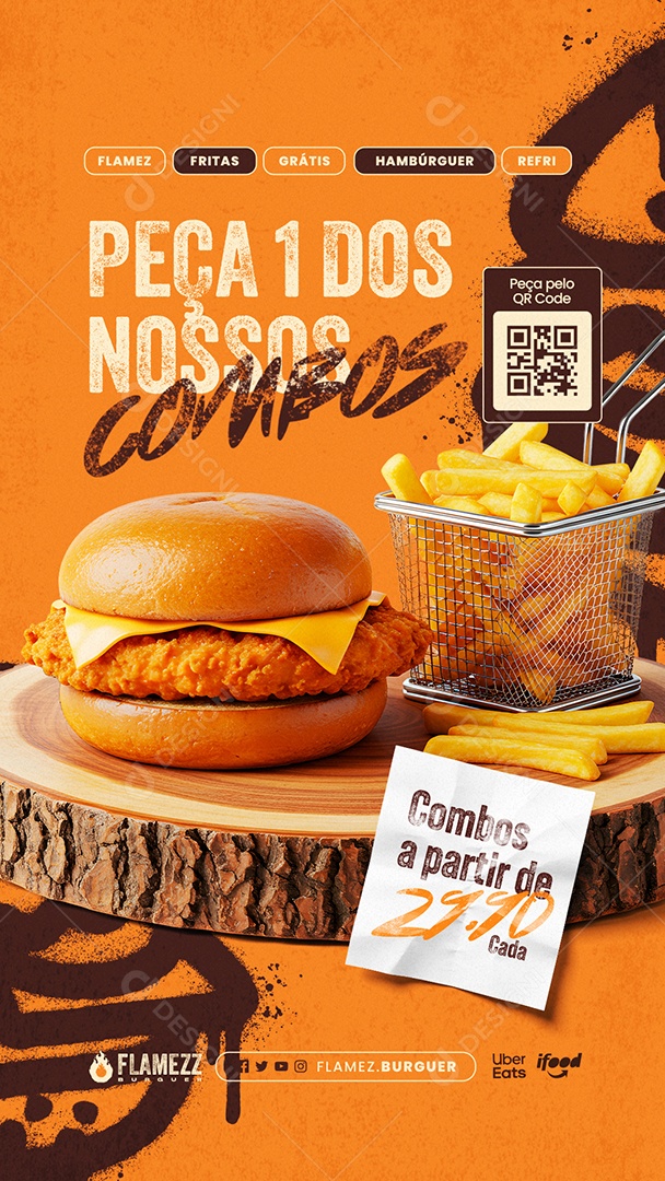 Story Hamburgueria Peça Um Dos Nossos Combos Social Media PSD Editável