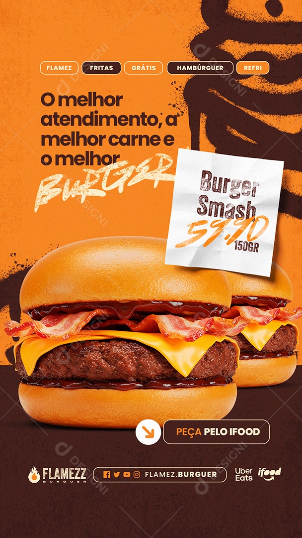 Story Hamburgueria Burguer Smash Social Media PSD Editável