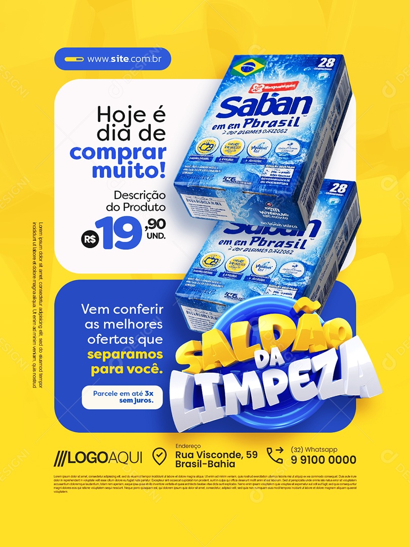 Supermercado Saldão da Limpeza Hoje é Dia de Comprar Muito Sabão em Pó Social Media PSD Editável
