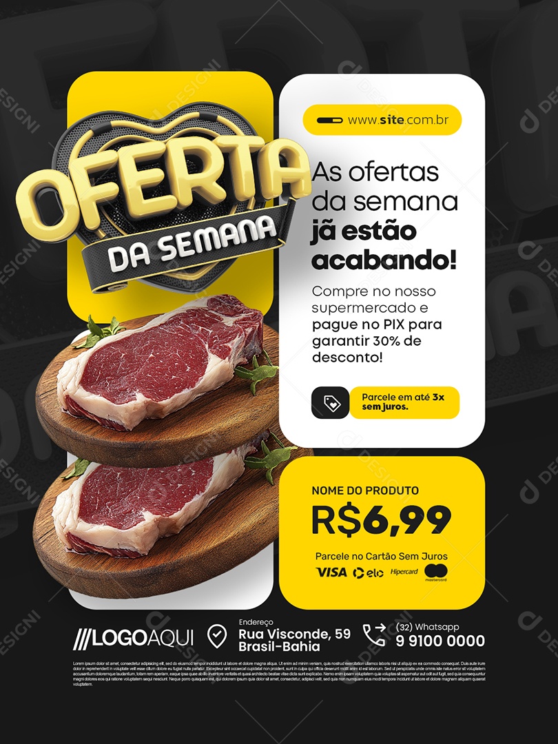 Supermercado Oferta da Semana Carne Açougue Social Media PSD Editável