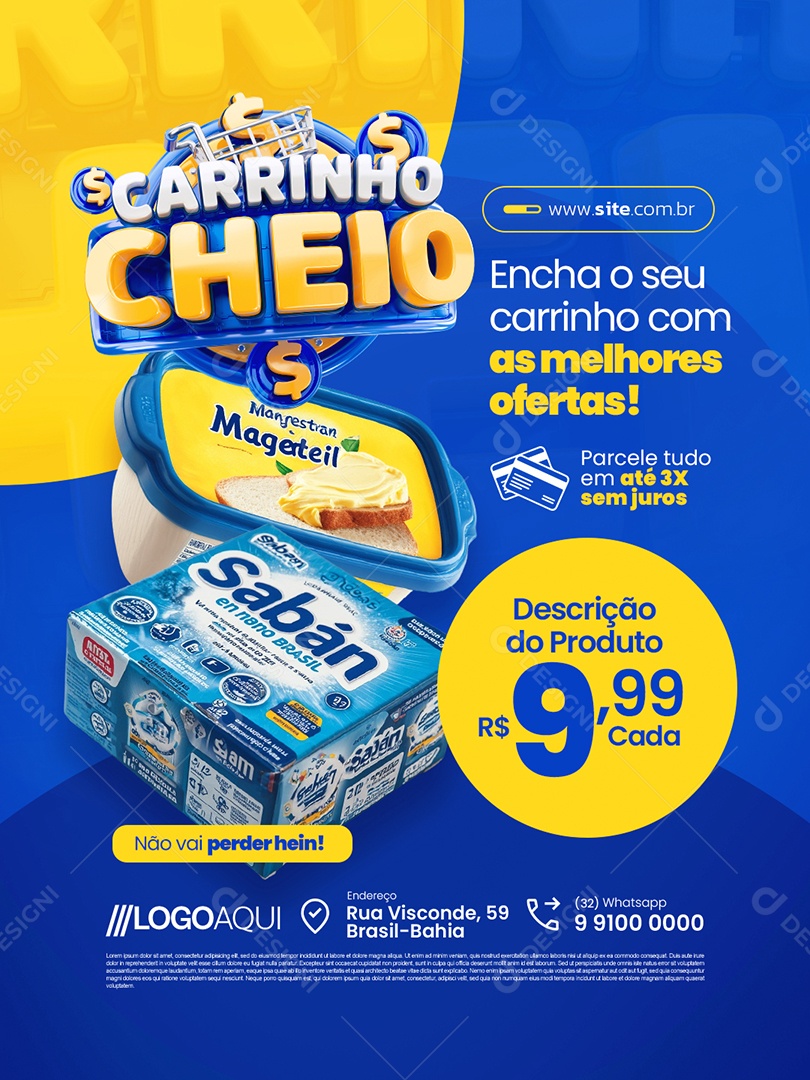 Supermercado Carrinho Cheio Sabão e Maragarina As Melhores Ofertas Social Media PSD Editável