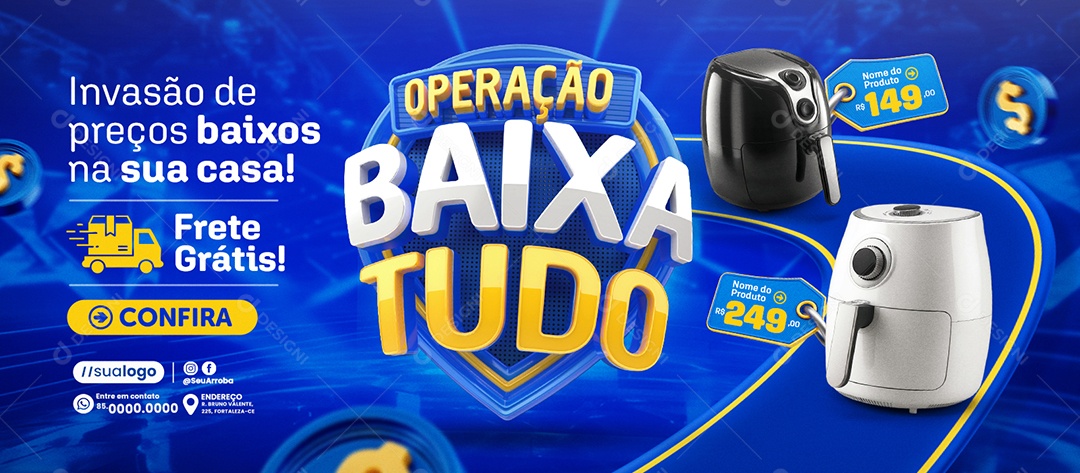 Banner Loja de Eletrodomésticos Operação Baixa Tudo Invasão Social Media PSD Editável