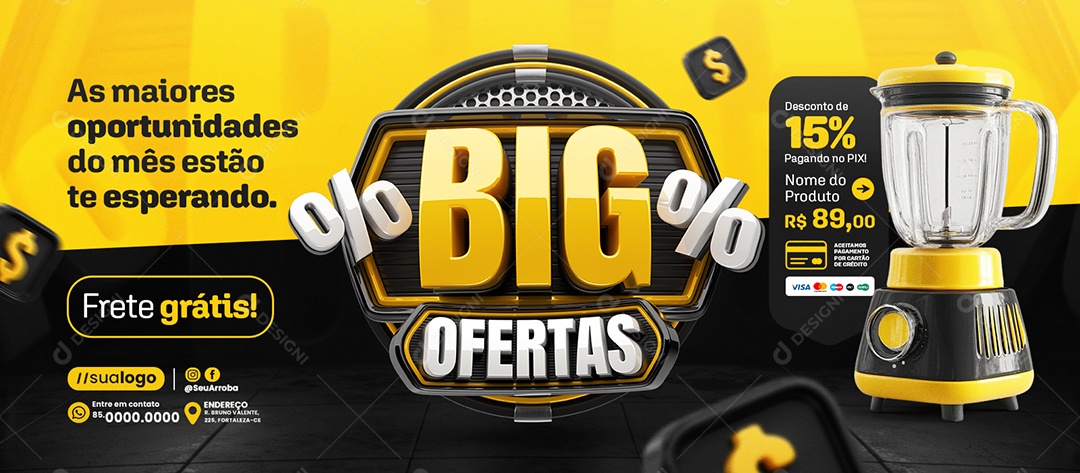 Banner Loja de Eletrodomésticos Big Ofertas Liquitificador Social Media PSD Editável