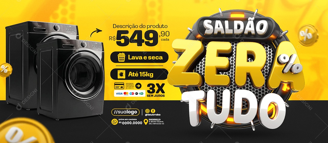 Banner Loja de Eletrodomésticos Saldão Zera Tudo Lava e Seca Social Media PSD Editável