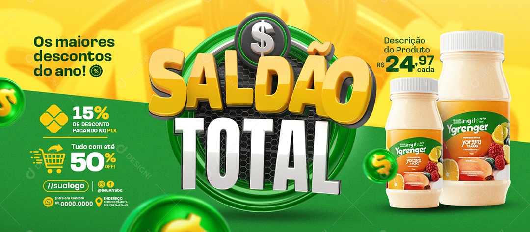 Banner Supermercado Saldão Total Os Maiores Descontos do Ano Social Media PSD Editável