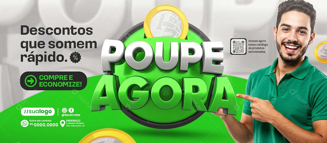 Banner Supermercado Poupe Agora Descontos Que Somem Rápido Social Media PSD Editável