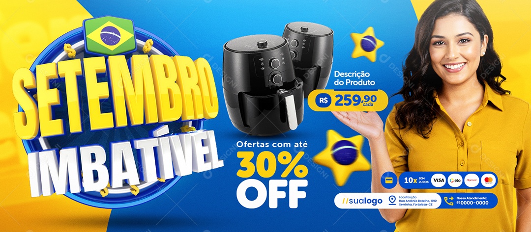 Banner Loja de Eletrodomésticos Setembro Imbatível Ofertas com Até 30% Off Social Media PSD Editável