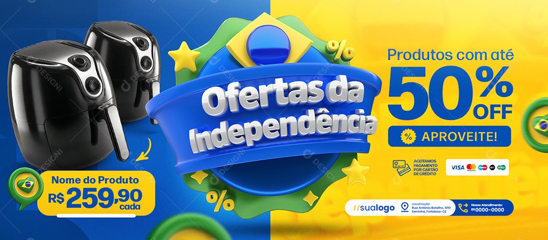 Banner Loja de Eletrodomésticos Ofertas da Independência Produtos com Até 50% Off Social Media PSD Editável