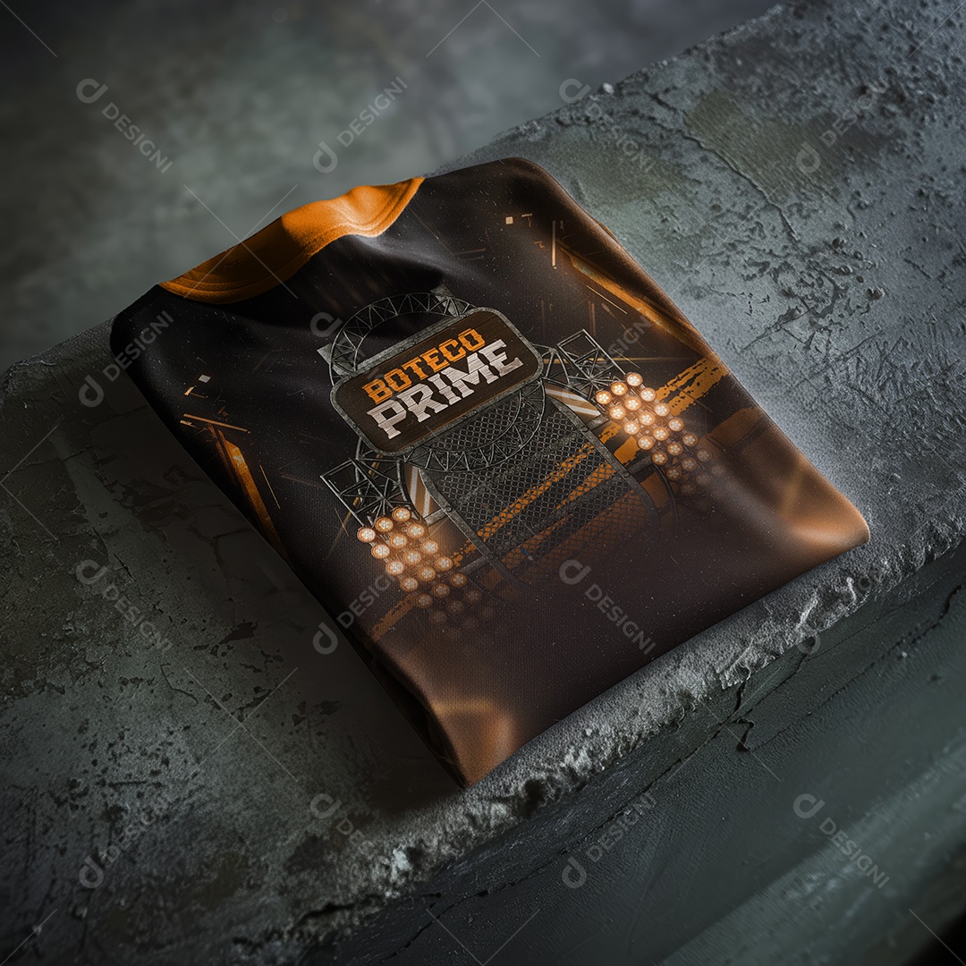 Mockup Frente de Camiseta Oversized Dobrada no Concreto PSD Editável