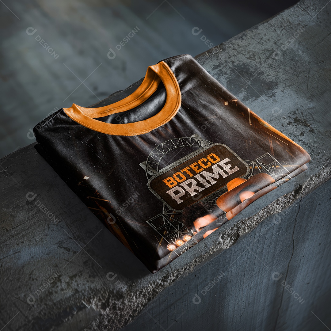 Mockup Frente de Camiseta Oversized Dobrada no Concreto PSD Editável