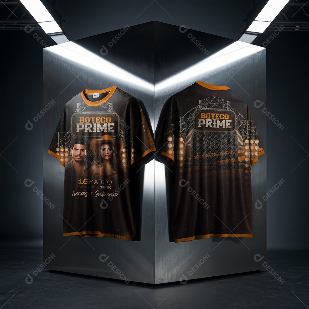 Mockup Frente e Verso de Camiseta Oversized no Metal PSD Editável