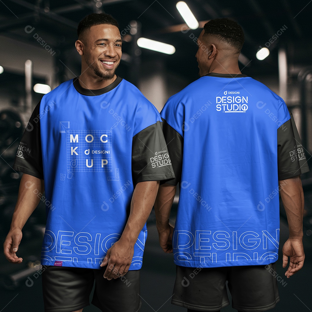 Mockup Camiseta Oversized Masculina na Academia PSD Editável